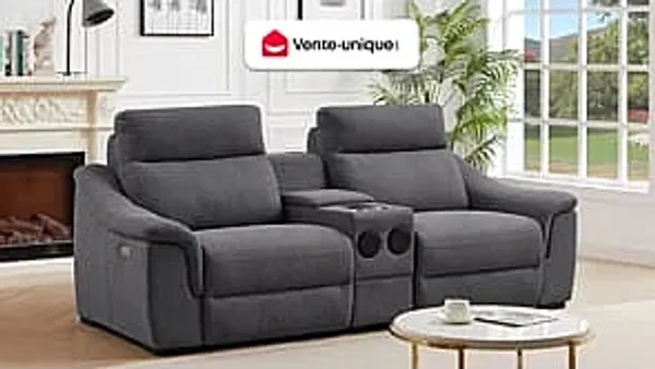 Vente-unique - VERETO Sofa Stoff Grau - B 99 cm x H 96 cm x L 234 cm