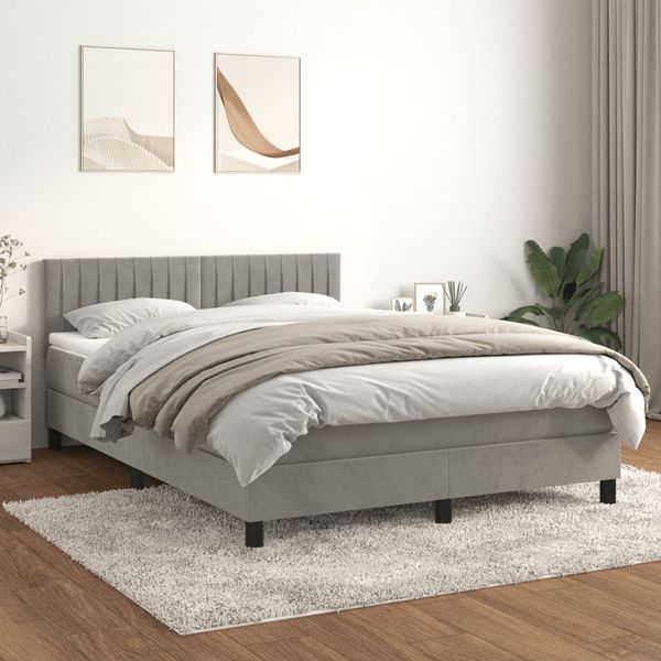 vidaXL Boxspringbett mit Matratze Hellgrau 140x190 cm Samt 3141419