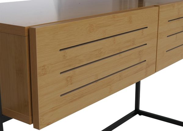 Konsolentisch HWC-P46, Telefontisch Beistelltisch Ablagetisch, Schublade Metall MDF Melamin 80x120x40cm ~ Bambus-Optik Bild 4