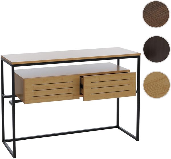 Konsolentisch HWC-P46, Telefontisch Beistelltisch Ablagetisch, Schublade Metall MDF Melamin 80x120x40cm ~ Bambus-Optik Bild 10