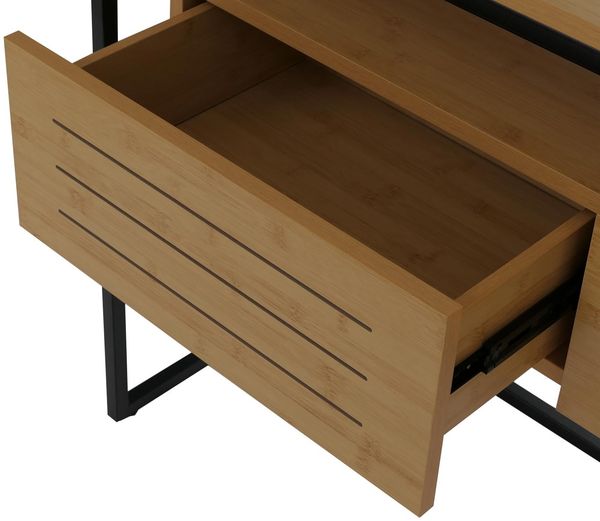 Konsolentisch HWC-P46, Telefontisch Beistelltisch Ablagetisch, Schublade Metall MDF Melamin 80x120x40cm ~ Bambus-Optik Bild 5