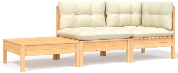 vidaXL 3-tlg. Garten-Lounge-Set mit Kissen in Creme Massivholz Kiefer 806670