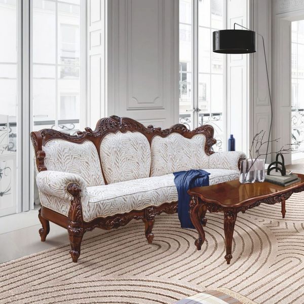Casa Padrino Luxus Barock Wohnzimmer Sofa Weiß / Dunkelbraun 240 cm - Barock Möbel