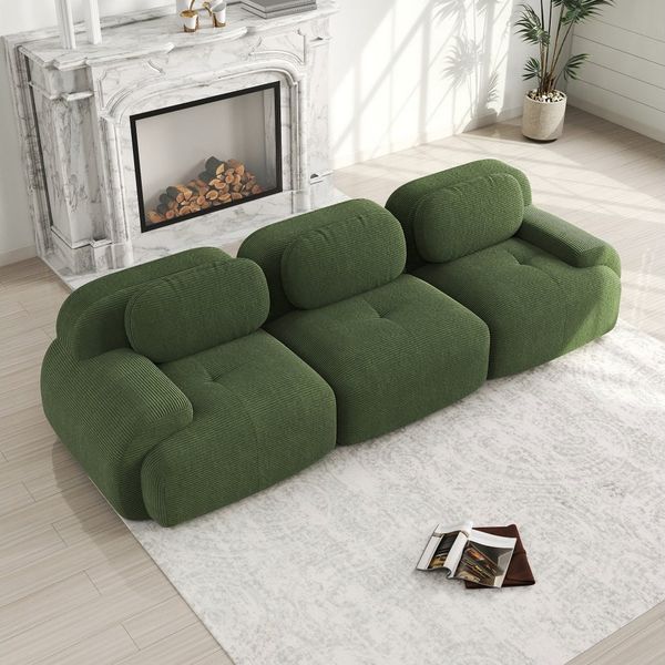 BBWL 3-Sitzer 3-Sitzer-Sofa aus Premium-Cordstoff, modular kombinierbar, rutschfest, montagefrei, ergonomische Armlehnen