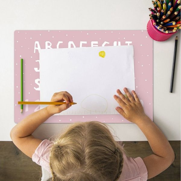 MuchoWow Platzset Alphabet - Rosa - Zahlen - Kind, (1-St), Kinder-Arbeitsunterlage Schreibtisch, Bastelmatte Kind, Zeichenmatte