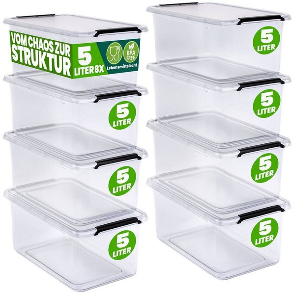 DEUBA® Aufbewahrungsbox-Set, 8-teilig, mit Deckel, 5 L
