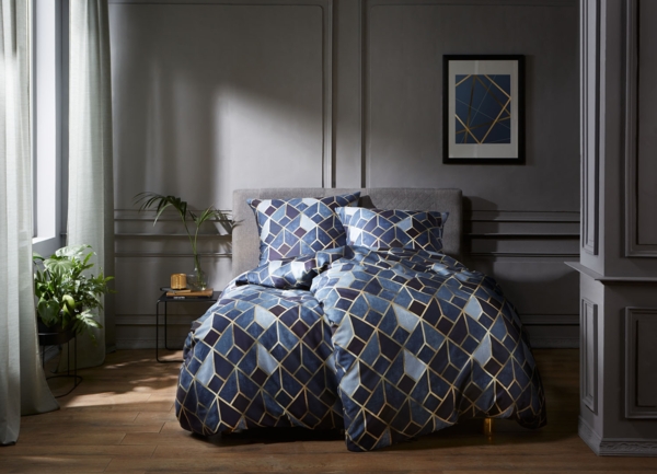 Mako Satin Bettwäsche Raute dunkelblau 135x220 + 80x80