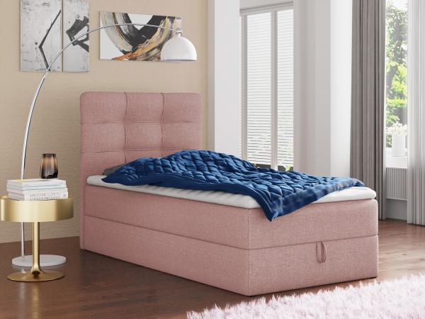 Boxspringbett Best Mini mit Bettkasten und Matratzentopper - Einzelbett mit Bonell-Matratze und Topper, Polsterbett, Bett, Schlafzimmer (Pink (Inari 52), 100 x 200 cm)
