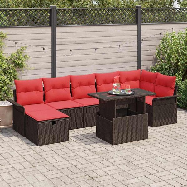 vidaXL Garten-Sofa-Set mit Kissen mit Speicher 8 pcs Braun Poly Rattan 3359691