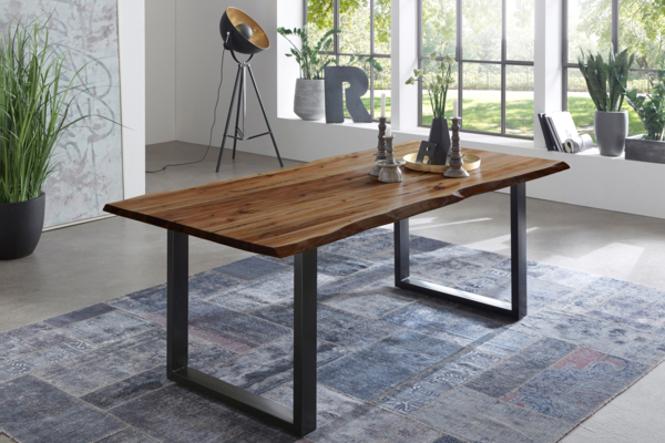 Esszimmertisch Baumkante Esstisch Massivholz Akazie Kufengestell nussbaum 180x90 schwarz 523562 Bild 3