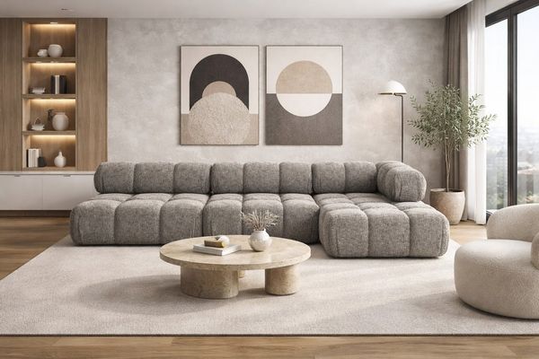 Kaiser Möbel Ecksofa L-form, Wohnlandschaft für Wohnzimmer, Bouclé-Stoff Abriamo, Selia, Ecksofa, Modernes L-Design,Weiche, abgerundete Formen,Trendiger Bouclé-Stoff