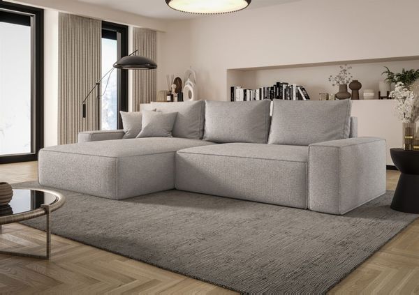 Ecksofa Schlafsofa Sofa WALKEN Stoff Aragon Hellgrau Ottomane Links