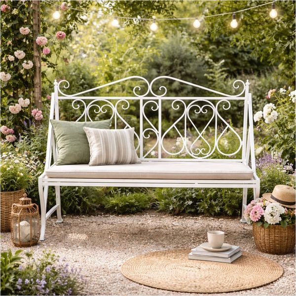 HTI-Living Gartenbank Solea Eisen Weiß (1 Stück, 1-St, 1 Gartenbank)