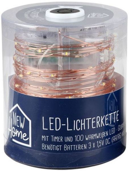 Innen-Lichterkette mit Timer 100 LEDs warmweiß Drahtlichterkette Dekolicht 9,9m
