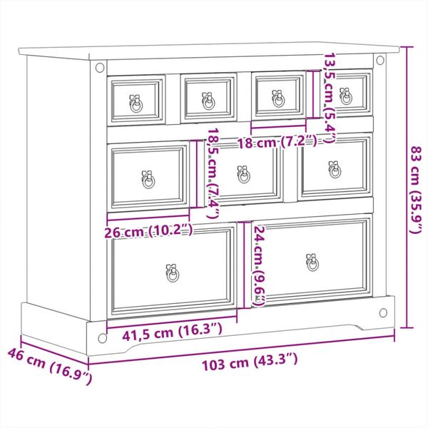 vidaXL Kommode Corona 101x45x82 cm Massivholz Kiefer 4005678 Bild 10