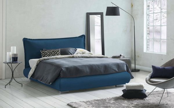Talamo Italia - Doppelbett Ilenia, Bettkasten mit Stoffbezug und Kopfteil, 100 % Made in Italy, Öffnung vorne, geeignet für Matratzen 160x190 cm, Blau