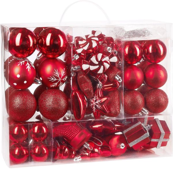 BRUBAKER Weihnachtsbaumkugel 77-teiliges Weihnachtskugel-Set, Christbaumschmuck aus Kunststoff, Weihnachtsdekoration Baumkugeln