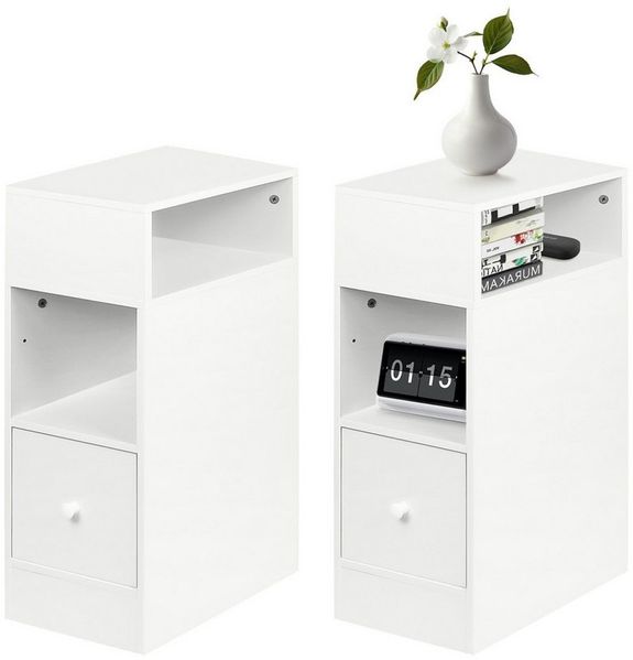 JEOBEST Nachttisch schmal, (2-St) Beistelltisch mit 2 offenen Ablagen und 1 Schublade