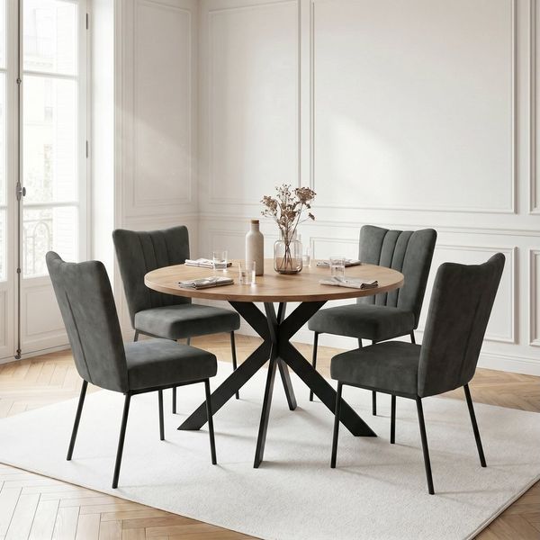 Jiexi Essgruppe Tisch- und Stuhlset, Runder Esstisch (115×75 cm) mit 4 Stühlen