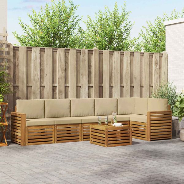 vidaXL Ecksofa Set mit Kissen 7 pcs Natur und Beige Massivholz Akazie 3374938