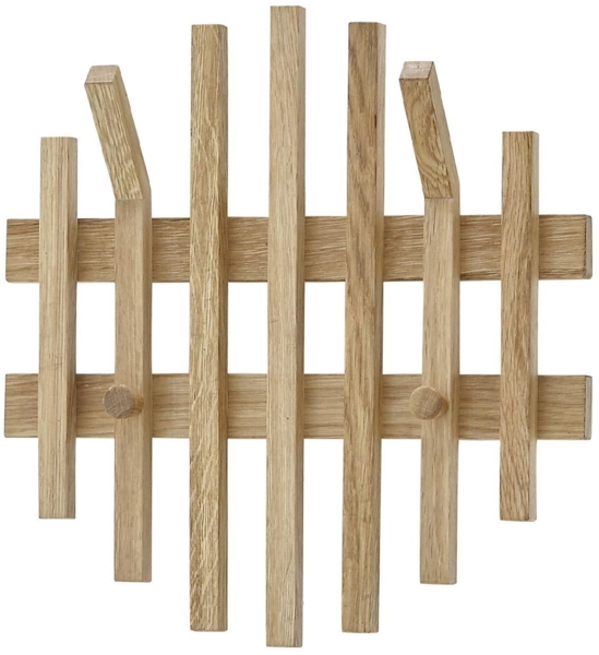 Robas Lund, Wandgarderobe/-paneel BANTRY, Eiche massiv, Natur geölt, 2 große Haken, 2 Haken, runde Optik, B/H/T: 38/40/11 cm Bild 3