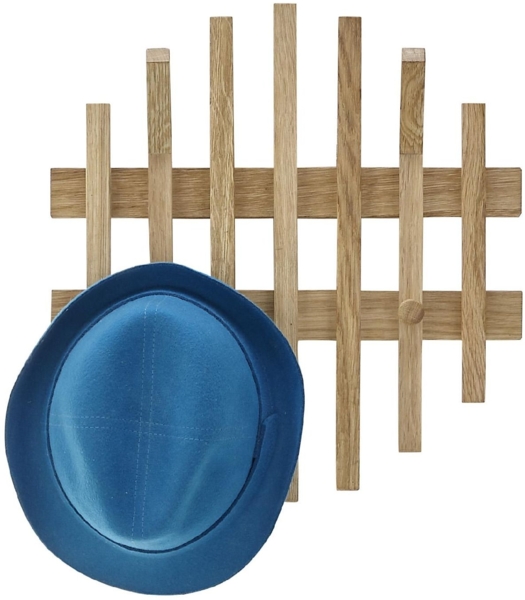 Robas Lund, Wandgarderobe/-paneel BANTRY, Eiche massiv, Natur geölt, 2 große Haken, 2 Haken, runde Optik, B/H/T: 38/40/11 cm Bild 1