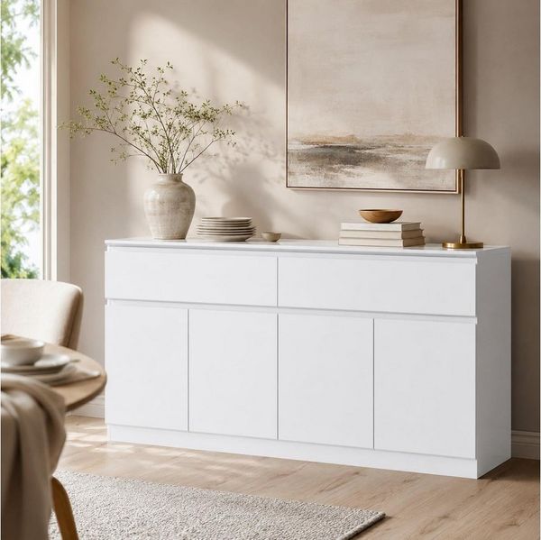 FUFU&GAGA Sideboard Weiß PET Hochglanz LED Kommode grifflos 120 / 155 cm