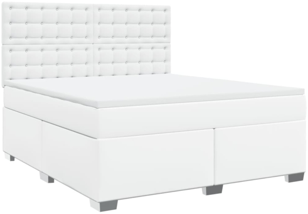 vidaXL Boxspringbett mit Matratze Weiß 180x200 cm Kunstleder 3290733