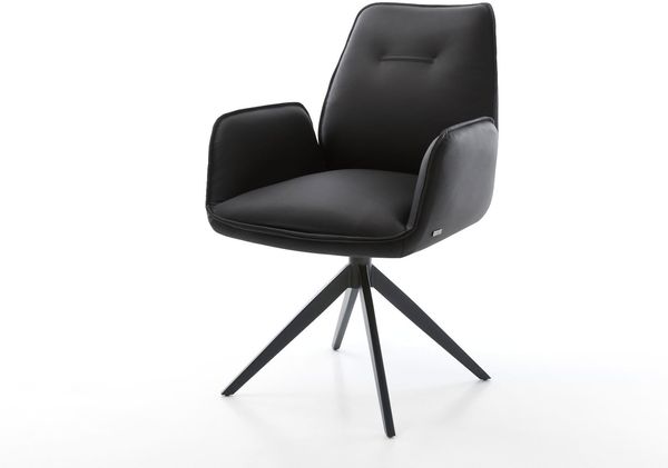 Drehstuhl Zoa-Flex Echt-Leder Schwarz Kreuzgestell breit Schwarz 360° drehbar Wippfunktion Taschenfederkern