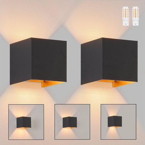 Nettlife LED Wandleuchte Wandleuchte Up und Down LED Schwarz Gold, LED wechselbar, Warmweiß, für Garten Terrasse Schlafzimmer Wohnzimmer Flur