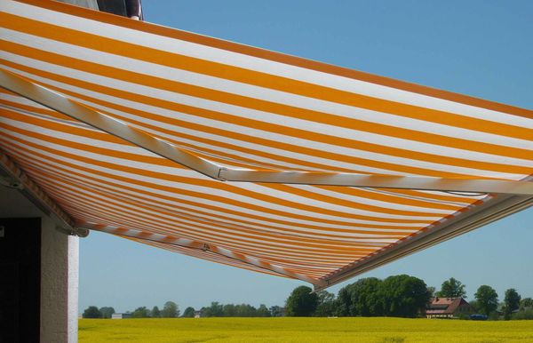 Elektrische Kassettenmarkise T124, Markise Vollkassette 5x3m ~ Polyester Gelb/Weiß