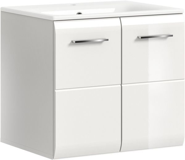 welltime Waschbeckenunterschrank (2-St) Florenz, Waschtisch inkl. Waschbecken, Weiß Hochglanz Tiefzieh