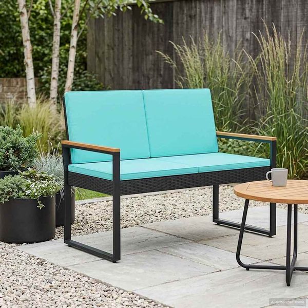 vidaXL Bank Outdoor Schwarz und Türkis 107 x 61 x 80 cm Poly-Rattan 42025341