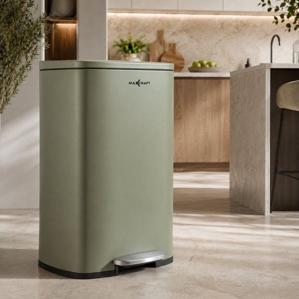 MAXCRAFT Mülleimer / Treteimer mit Soft Close Deckel - 50 Liter in Grün
