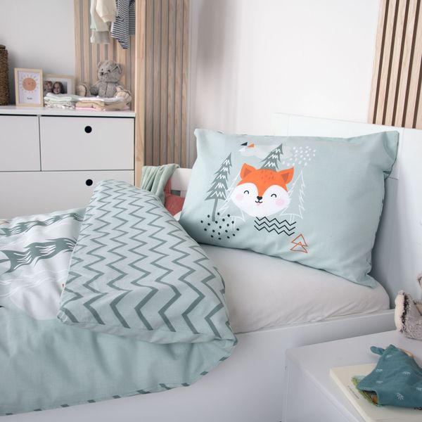 Herding Renforce Kinder Bettwäsche Nordic Forest mint Wendemotiv Wald 100x135 cm