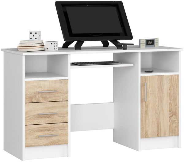 Raumhirsch Furniture Schreibtisch mit Tastaturauszug - Bürotisch - 124 cm breit (viele Farbvarianten, Maße 124 x 74 x 52 cm) - Hochwertig & stabil), Kompakte Maße mit großzügiger Arbeitsfläche (124 x 52 cm)