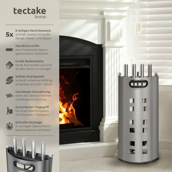tectake Grillbesteck-Set Kaminbesteck, (5 tlg), 5-teilig