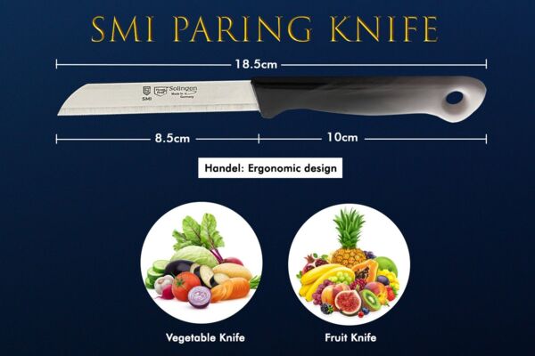 SMI Schälmesser SMI Solingen Schälmesser mit Sparschäler Obstmesser Gemüsemesser, Küchenmesser Wellenschliff