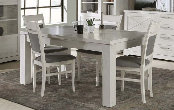 Forte ROCKHAMPTON Esstisch 160, moderner Esstisch ausziehbar, Esszimmer, Wohnzimmer, Landhausstil, Holzwerkstoff, Pinie Weiß Holzdekor, 160,4 cm breit x 76,1 cm hoch x 90,4 cm tief