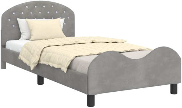 vidaXL Kinderbettgestell mit Kopfteil Hellgrau 90x190 cm Samt 42011120