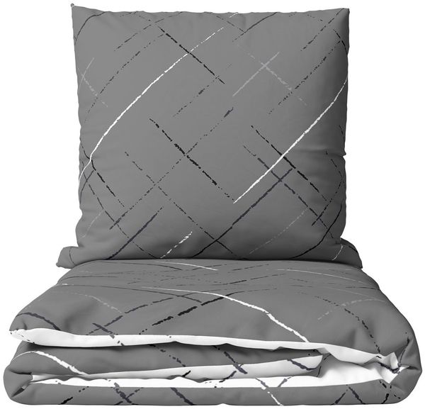 Leonado Vicenti Bettwäsche Hochwertige Polycotton, Baumwolle, 4 teilig, schlichtes Streifen Design mit Wendeseite, Beige, Grün und Grau