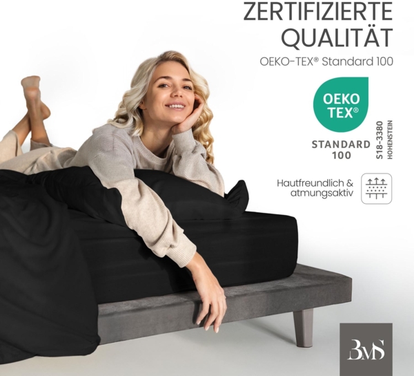 Bettwaesche-mit-Stil Mako-Satin Spannbettlaken schwarz 120x200cm Höhe 31-40cm Bild 4