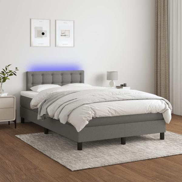 Boxspringbett mit Matratze & LED Stoff Dunkelgrau 120 x 200 cm, Härtegrad: H2 [3133462]