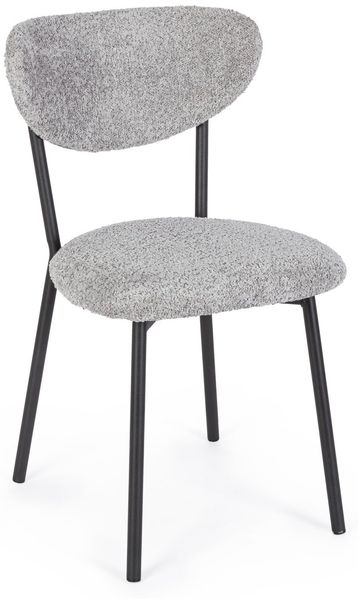 Esszimmerstuhl Allimud aus Boucle-Stoff, modern gepolstert, grau, Metallgestell schwarz