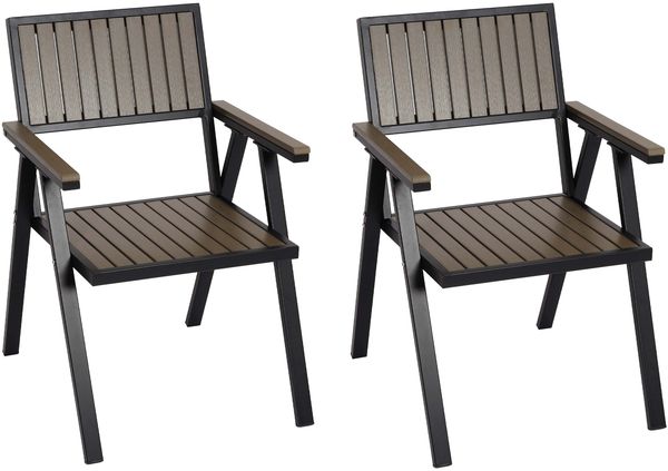 2er-Set Gartenstuhl HWC-J95, Balkonstuhl Stuhl, Outdoor-Beschichtung, Aluminium Holzoptik ~ Gestell schwarz, grau