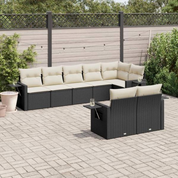 vidaXL 8-tlg. Garten-Sofagarnitur mit Kissen Schwarz Poly Rattan 3220415