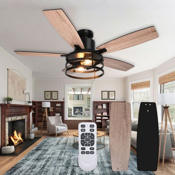 LMaxhome Deckenleuchte mit Ventilator Ø112cm Deckenventilator mit Beleuchtung Leise LED, 6-stufiger, LED wechselbar, Warmweiß, 36W mit Fernbedienung, Umkehrbar, 2x E27-Glühbirnen, Timer-Funktion