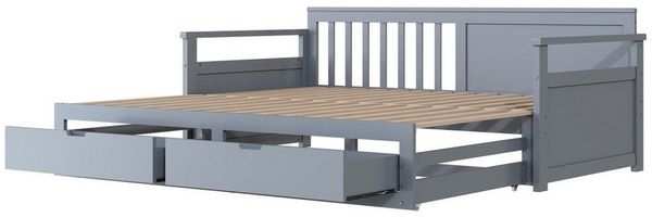 Odikalo Schlafsofa Schlafcouch 90x190 Tagesbett mit Schubladen, Multifunktionales Zwei-in-Eins-Tagesbett 90 (180) x 190 mit Kiefernbett, Schubladen und Ausziehbett Grau / Weiß