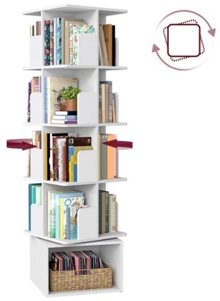 VASAGLE Bücherregal mit 5 Ebenen, drehbares Standregal, mit offenen Fächern, 40 x 40 x 155,8 cm, weiß