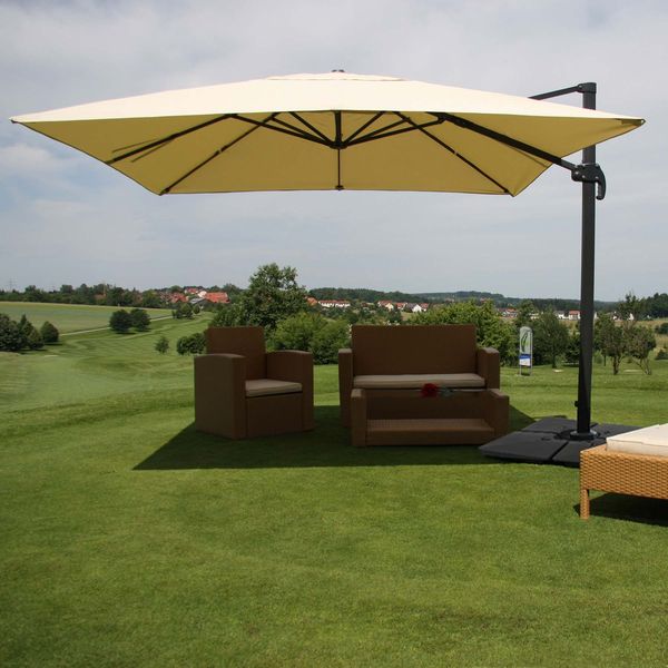 Gastronomie-Ampelschirm HWC-A96, Sonnenschirm, 3x4m (Ø5m) Polyester/Alu 26kg ~ creme mit Ständer, drehbar